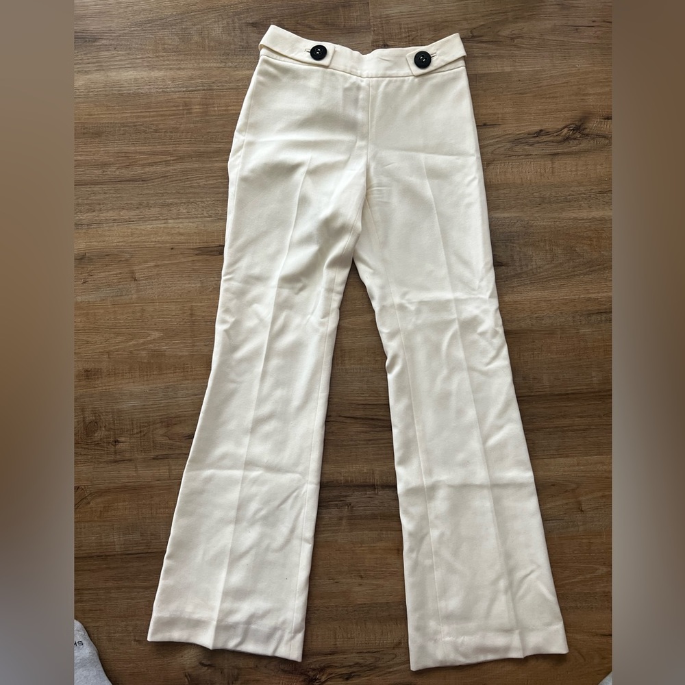 Tory Burch White Cotton Blend Wide Leg Pant. Size 2